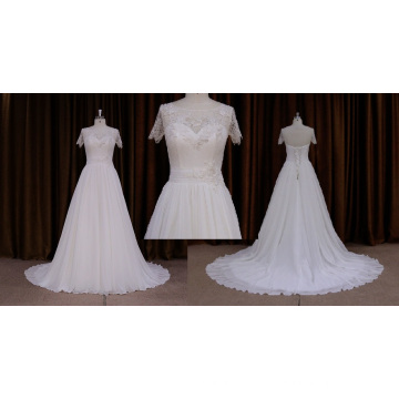 Patrones de vestido de novia de gasa de manga corta 2016